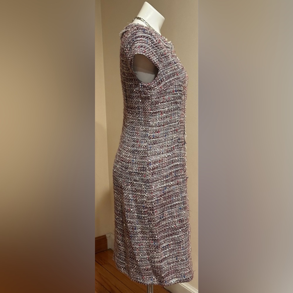 KARL LAGERFELD Short Sleeve Tweed Midi Shift Dress Sz. 8 - Picture 5 of 15
